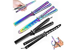 NIZIRIOO Couteau Papillon d'Entraînement : Ensemble 4 Couteaux Papillon Lame Non Aiguisée avec Peigne Papillon Acier Inoxydable pour l'Entraînement Balisong Idéal pour les Débutants qui Pratiquent les Figures