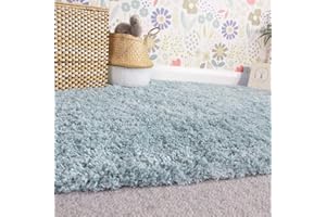 THE RUG HOUSE Luxury Fluffy Duck Egg Blue Shaggy Childrens Bedroom Rug Thick Plush Soft Teenage Room Durable Playroom Area Rugs
