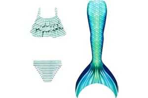 DNFUN Coda di Sirena con Bikini per Bambina,3pz, No pinna,Costumi da Sirena Bambina