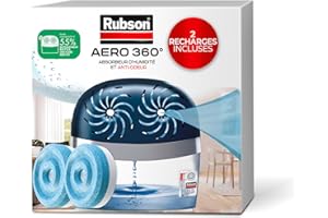 Rubson | Absorbeur d'Humidité Aero 360° pour pièces de 40 m² – Deshumidificateur d air anti moisissure & anti-odeur – 2 recharges neutres de 450 g incluses