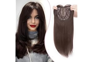 S-noilite Hair Topper Capelli Clip Extension 15 * 15cm Toppers Sintetici per Capelli Sottili Hair Toupet Donna Frontale Extension Lisci Posticci Fringe Toupee,45cm Marrone scuro