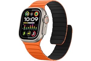 Sixmoat Magnetic Silicone Straps Compatible with Apple Watch 49mm 46mm 45mm 44mm 42mm, Soft Sport Wristband for Men Compatible with iWatch Ultra3 2 1 SE Series 11 10 9 8 7 6 5 4 3, Orange-Black