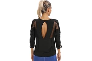 DMWHSY T-Shirts de Sport pour Femmes, Dos Ouvert, entraînement, Chemise athlétique, Yoga, Hauts de Sport, vêtements de Sport, Manches 3/4, Hauts pour Femmes