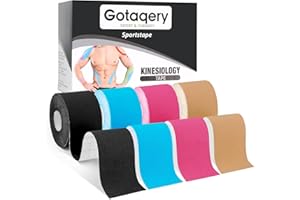 Gotaqery Kinesiology Tape (4 Rolls Pack), Waterproof Elastic Muscle Support Tape for Exercise, Sports & Injury Recovery, Breathable & Latex Free, 5cm x 5m Per Roll