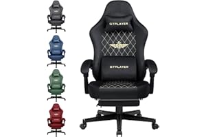 ‎GTPLAYER GTPLAYER Gaming Stuhl Stoff Gaming Chair Ergonomisch Bürostuh PC Stuhl, 150kg Belastbarkeit, Verstellbarer und Drehbarer Schreibtischstuh mit Federsitzkissen und Fußstütze, Schwarz