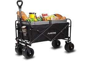 DIDITIME Bollerwagen Faltbar Strand Handwagen Verstellbarem D-Griff, Gartenwagen für Alle Gelände|Draussen Camping Einkaufen Handwagen Stummschalten Räder mit Bremsen, Klappbar Strandwagen (Schwarz, XXL)
