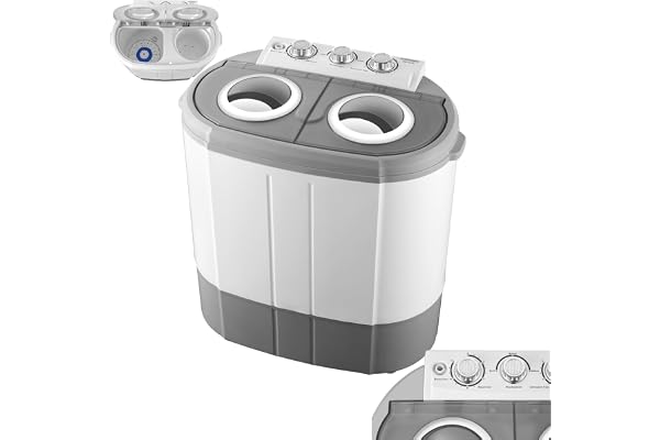 Steinborg Mini tvättmaskin med centrifug – Toppmatad med 2 kammare, tvättkapacitet upp till 3 kg, centrifugkammare upp till 1 kg, kompakt tvättmaskin idealisk för camping, resor och hem
