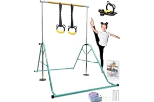 YOUTIFUN 62" Gymnastics Bar 5Height (Steel/Fiberglass) Kids Gym Equipment 5 Level Height Adjustable Pull Up Horizontal Gymnastic Bar, Gymnastics Equipment for Home for Girls & Boys 3 to 12 years old