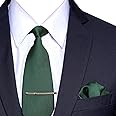 Funito Solid Color Formal Necktie and Pocket Square Tie Clip Sets for Men,Solid Tie Men's Silk Tie Handkerchief Woven Necktie and Pocket Square Set