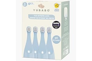 YUBABO - Brossettes de rechange - Recharge brosse à dent électrique - Tête de brosse à dents électrique pour YubaBrosse - Pack de 4 brossettes de 2-3 ans bleue - Poils Dupont souples & doux de 6 mm