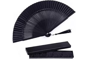 WOHENI Silk Folding Fan, Bamboo Wooden Hand Fan Japanese Vintage Retro Style Handmade Handheld Fan with a Fabric Case and Tassels for Home Decoration Party Wedding Dance Easter Summer Gift
