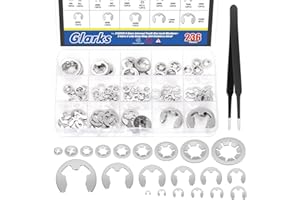Glarks 237 PCS 304 Acero Inoxidable Star Lock Arandelas y E-Clip Halteringe Kit 100 Piezas 9 Tamaños Presión Arandelas Bloqueo 136 PCS 12 Tamaños E-Ring Circlip Anillos