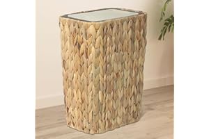 Stepeak Papelera de Cocina Boho, Cubo de Basura 12 Litros con Tapa Abatible, Tacho de Basura y Papelera de Ratán 2 en 1, Tarro de Basura de Baño Pequeño, Cubo de Basura Antiolor Beige