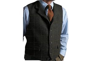 SOLOVE-SUIT Mens Casual Plaid Suit Vest Tweed Slim Fit Waistcoat for Wedding Groomsmen