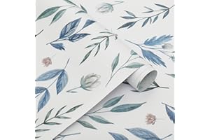 VANISA Papel Pintado Autoadhesivo Hojas y Flores Muebles Lámina decorativa Fotomural Revestimiento de Pared Azul y Verde Lámina de Diseño Adhesivo de Pared Adhesivo de Pared Despegar y Pegar Vinilo Papel de