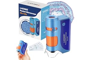 LAKWAR 60x-120x Mini Poche Microscope pour Enfants Adultes, Portable Miniscope avec Lames de Microscope, Portable Petit Scope pour Enfants Etudiants Ecole Minilabsters Education