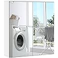 Yaheetech Bathroom Cabinet with 2 Mirror Doors Wall Mounted Storage Wall Cabinet Cupboard Unit with Adjustable Shelf for Living Room, Laundry Room, Mudroom, White