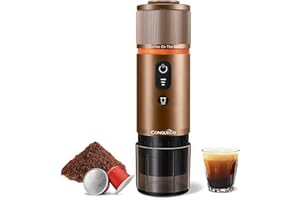 CONQUECO Machine à Café Portable Espresso: Voyage Cafetière Rechargeable 12V - Compatible avec les Capsules Nesspreso et Lavazza（marrón）