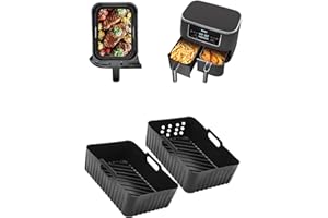 SZYEEQUOO Silicone Air Fryer Liners for Ninja AF451UK/AF400UK/SL400UK 9.5L,2Pcs Air Fryer Silicone Liner for Tower 9L/EMtronics 8.5-9.5 L Dual,Reusable Air Fryer Accessories,a Split of Dry&Wet Airfryer Liners