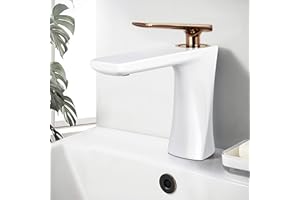 JOMOLA Moderno grifo de lavabo de baño con una sola manija, grifo de lavabo de un agujero, grifo mezclador de latón blanco