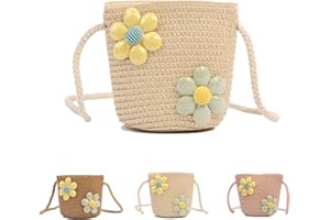 Apradas Girl Shoulder Bag Mini Straw Shoulder Bag,Straw Crossbody Bags Children Straw Shoulder Bag Braided Bag Cute Floral Bags for Girls Holiday Outdoor Activities Travel