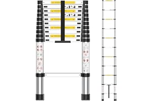 arvioo Teleskopleiter, Ausziehleiter mit 11 Sprossen, Max. Arbeitshöhe 3,95 m, Mit Klettverschluss, Leicht zu Verstauen & Transport, Klappbar, Platzsparend, Belastbar bis 150 kg (Leiterlänge 3,2 m)