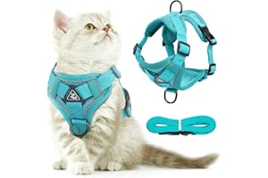 FINEASY Cat Harness and Lead Set for Walking with Cat Collars, Adjustable Kitten Harness Escape Proof with Reflective Strip, Cat Vest Harnesses for Pet Kitten Dog Rabbit (Green, M)