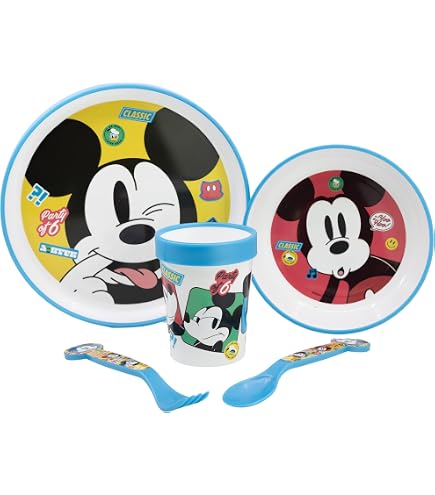 Ensemble De Repas 3 Pièces Mickey Mouse | Assiette, Bol Et Verre En Plastique | Pour Enfants