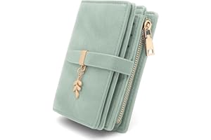 GOUNNU Portfel damski Mały portfel ze skóry PU RFID Blokada elegancka krótka portmonetka dla kobiet z 17 kieszonkami na karty kredytowe zamek błyskawiczny, Zielony, 14x9.5x4cm, Nowoczesny