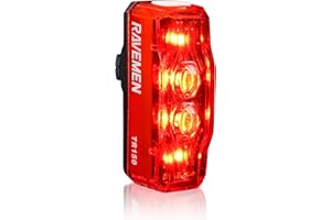 RAVEMEN TR150 Luce Posteriore per Bici,150 Lumen 6 Modalità Notte e Giorno, Rilevamento dei Freni ON/OFF Automatico Fanalini Ciclismo USB-C Ricaricabile Impermeabile IPX6