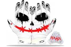 SCALE WEAR Joker Football Catcher Gloves White with Red Jester Smile Battle College Lineman Release Your Poison with Sticky Palms Pro Grip Football Gloves for Men, Adults, Youth and Kids