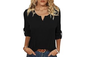 Terecey Camiseta Manga Larga Mujer Camiseta Henley Mujer Cuello en V Top Casual Ajustado Blusa Basicas Cómoda y Elegante para Otoño e Invierno