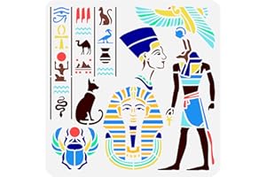 FINGERINSPIRE Pochoir Hiéroglyphe Égyptien 30x30cm Évider Dieu Anubis Egypte Scarabée Pochoir Réutilisable Serpent Chien Chameau Grands Oiseaux Symbole Égyptien Dessin Modèle pour Home Art Decor