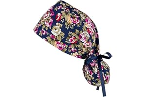 ALWYEANS Scrub Caps Women Nursing Hats with Buttons Adjustable Bouffant Nurse Hats Ponytail Holder Bouffant Turban Hats Scrub Cap with Buttons Bouffant Hat with Sweatband for Womens and Mens