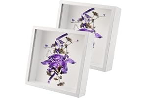 ZEONHEI 2 Pack 8.5 x 8.5 Inch 3D Shadow Box Frame, Deep Picture Frames Wooden Display Box, Square Photo Frames Photo Display Box for Desktop or Wall Hanging, White