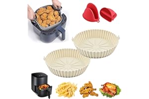 BTORER BTORER BTORER 2Pcs Air Fryer Silikoneinsatz Mit Handclip, 21cm Air Fryer Silicone Pot Heißluftfritteuse Zubehör Ersatz für Papiereinlagen, Universal Luftfritteuse Korb für Heißluftfritteuse Ofen Mikrowelle