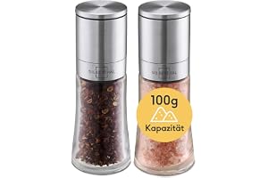 SILBERTHAL Salt- och pepparkvarn set (liten storlek) – 100 g kapacitet – 130 mm x 50 mm – manuell justerbar grovhet – glas oc