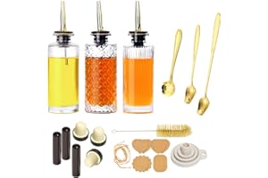 Oudizz 3 Piezas Aceitera Antigoteo Cristal Cocina - 200ml Dispensador de Miel de Metal ideal Para Jarabe de Café, Condimentos, Barra de Café y Etiquetas