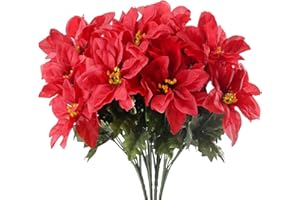 GGISUI 4 Pezzi Stella di Natale Fiore Artificiale di Natale Rossa 33cm Fiori di Stella di Natale Fiori Finti per Decorazioni Autunnali per Ornamenti Interno Esterno per Ufficio Casa Negozio