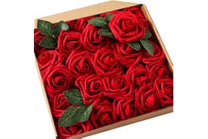 JaosWish 25PCS Real Touch Fake Roses Artificial Flowers Foam Roses DIY for Wedding Bouquets Home Decorations