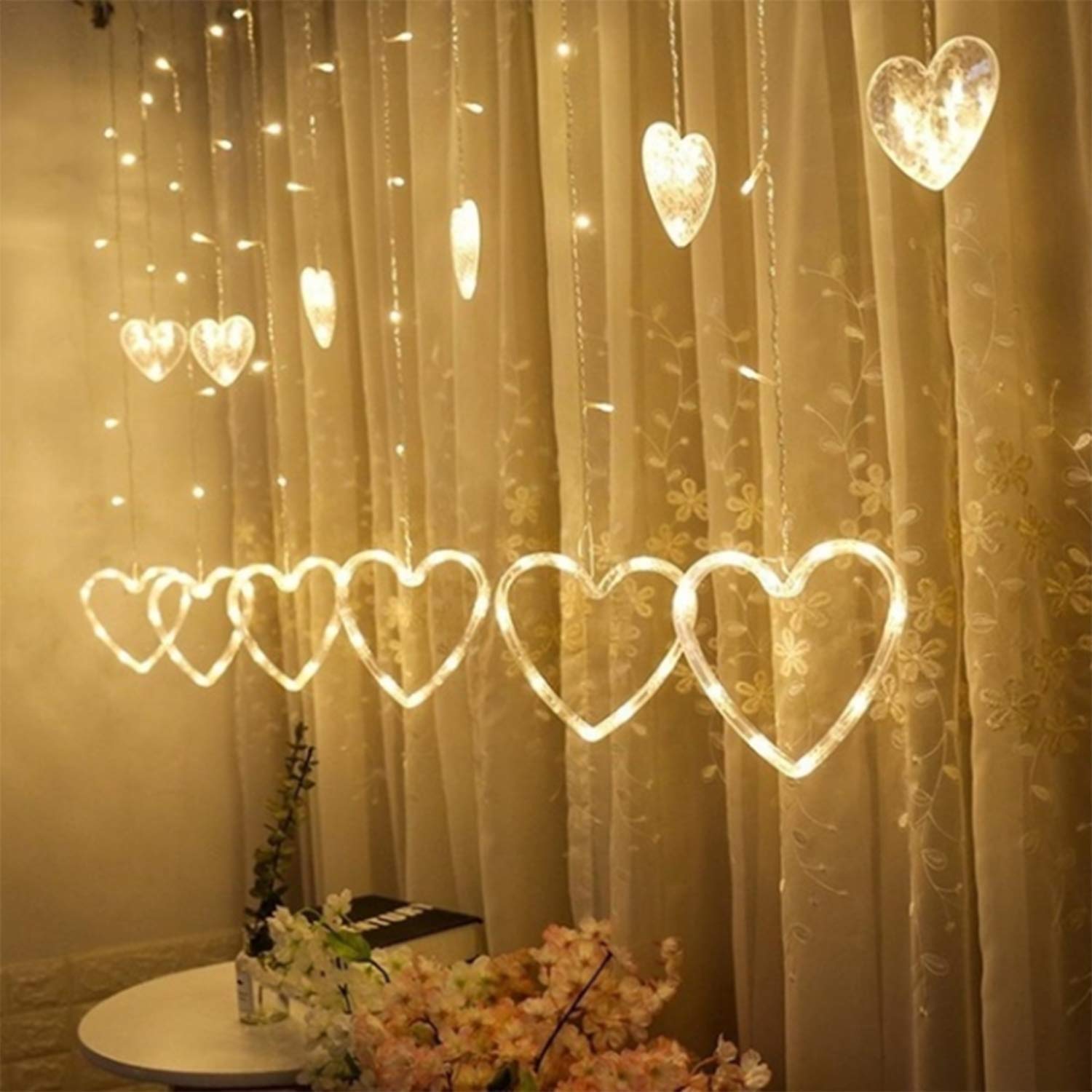 Saubhagya Global Warm White Heart Light Curtain String Lights