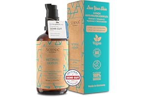 SOENA BIO Retinol Serum Hochdosiert • Die beste Retinolform (Retinal) + 7 Power Wirkstoffe = Hyaluron, Vitamin C, Niacinamid • Hochwirksames Retinal • Gegen Falten