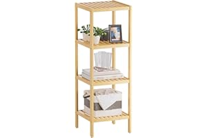 SMIBUY Bathroom Storage Shelf, 4-Tier Bamboo Rack Organizer, Multifunctional Shelving Unit for Living Room Bedroom Kitchen (Natural)