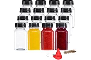YBCPACK Lot de 16 bouteilles de jus en plastique avec couvercles hermétiques, vides et réutilisables pour smoothie, jus et autres boissons 150 ml