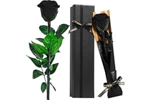 TOULOUBE Weihnachten Geschenk | Ewige Weiße Rose mit Stiel & Blätter | Blumengeschenk für Frauen | Eternal Flower in Schwarzer Premiumbox – Perfekt Ewige Infinity Rosen Geschenk für Mama Freundin Ehefrau
