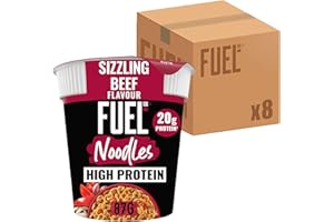 FUEL10K Sizzling Beef High Protein Instant Noodles Snack Pot 87 g (Pack of 8)