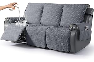 KinCam Funda Sillon Relax reclinable, Impermeable Funda para Sillón Relax con Bolsillo Laterales y Correas elásticas para Perros y Mascotas, Suave y Lavable Funda Sofa 3 plazas Gris Oscuro