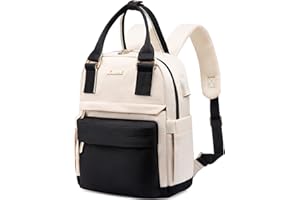 LOVEVOOK Mochila Mujer Pequeña, Bolso Mochila Viaje Antirrobo con Puerto de Carga USB, Impermeable Casual Mini Backpack para Oficina Universidad Compras Uso Diario, Negro Beige