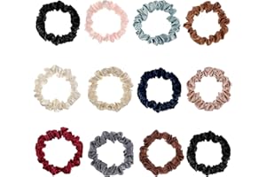 Qianyu 12 sztuk gumek do włosów, elastyczne, miękkie, jedwabne, cienkie opaski do włosów, małe ozdoby do włosów, bez uszkadzania włosów, kolorowe akcesoria do włosów, prezent dla nastolatek i kobiet