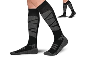 IRAMY Chaussettes de Ski pour Hommes et Femmes Laine Mérinos Chaudes Chaussettes d'hiver Longues Chaussettes Respirantes Hautes Performances Parfaites pour le Ski, le Snowboard, la Randonnée, 2 Paires